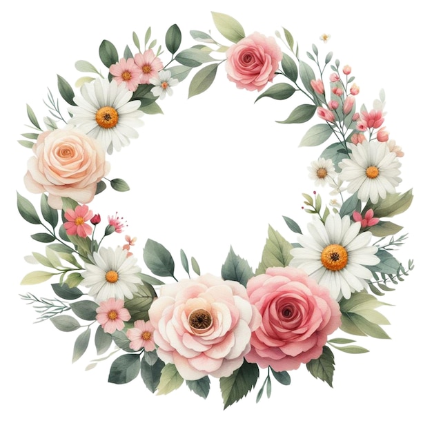 clipart de couronne florale à aquarelle avec un dessin circulaire