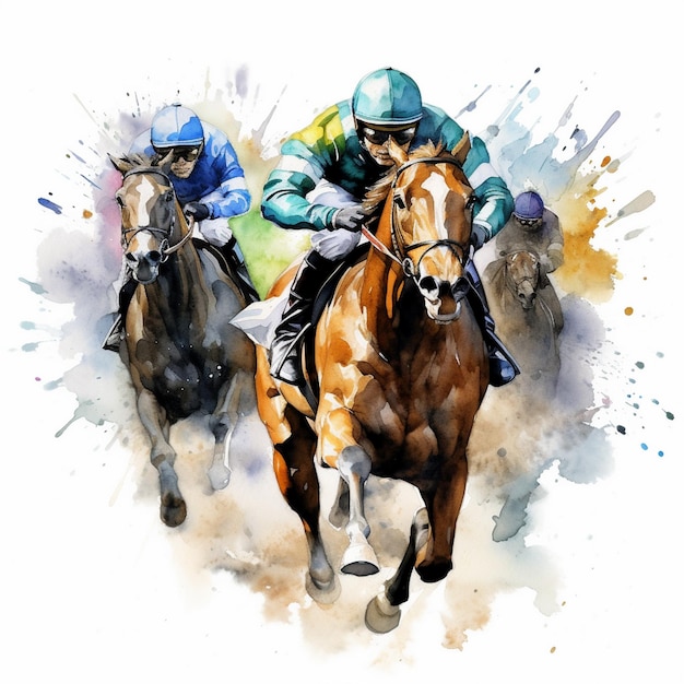 Clipart de course de chevaux à l'aquarelle