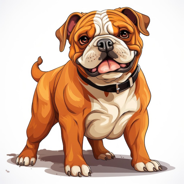 Clipart de dessin animé de bouledogue anglais ludique sur fond blanc généré par l'IA