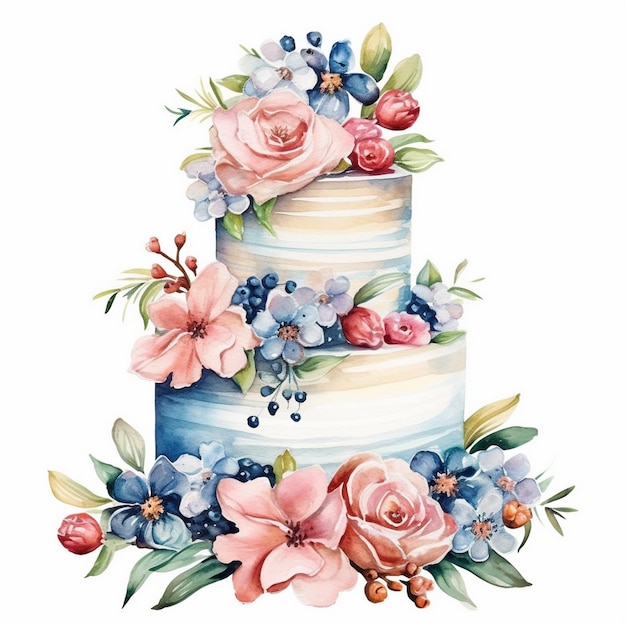 Clipart du gâteau de mariage à l'aquarelle