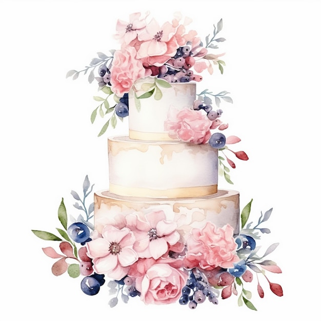 Clipart du gâteau de mariage à l'aquarelle