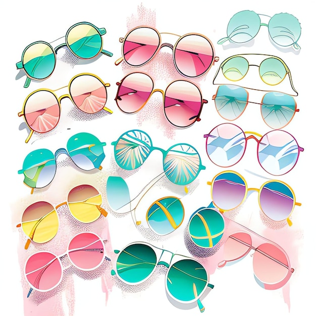 Clipart ensemble de lunettes de soleil de plage d'été élégantes et accrocheuses