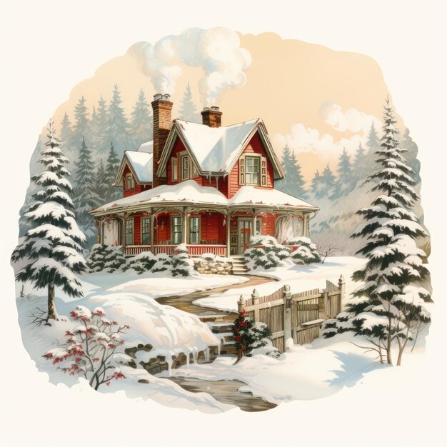 Clipart de ferme de Noël vintage