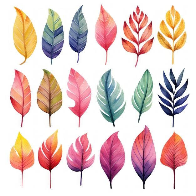 Clipart de feuilles tropicales aquarelle lumineuse généré par AI