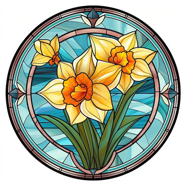 Clipart de fleur de jonquille en vitrail circulaire