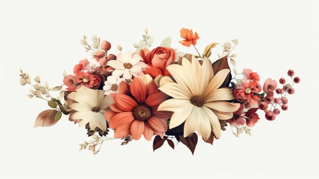 clipart fleur vintage sur fond blanc espacéGenerative AI