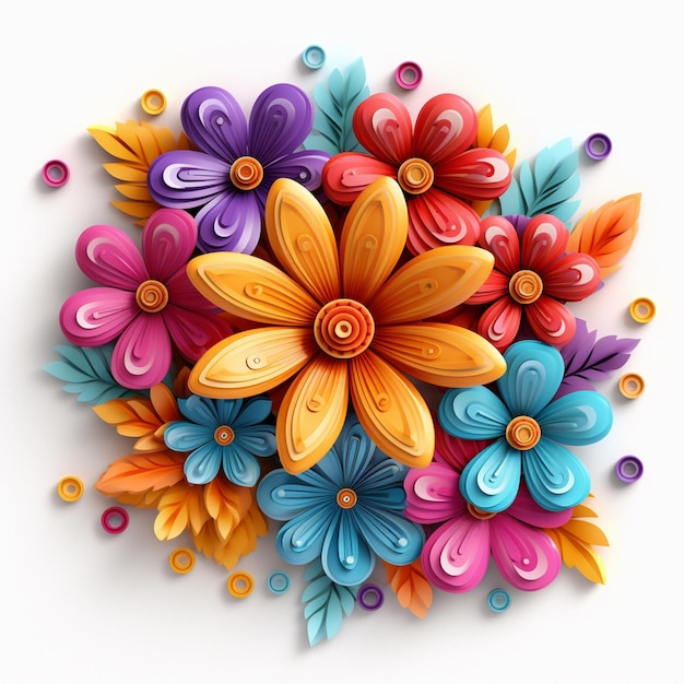 Clipart fleurs 3D sur fond blanc