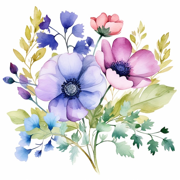 clipart de fleurs sauvages de peinture à l'aquarelle