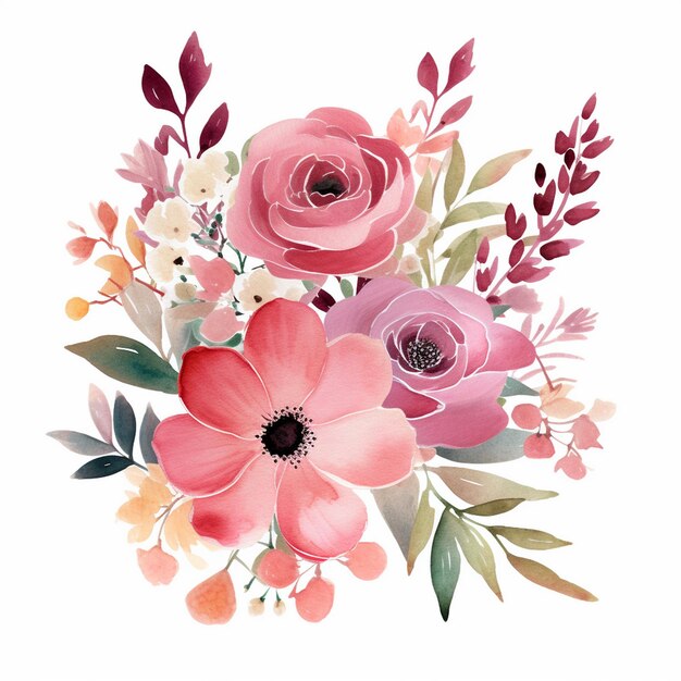 Clipart floral à l'aquarelle flirtant