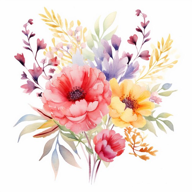 Clipart floral à l'aquarelle flirtant