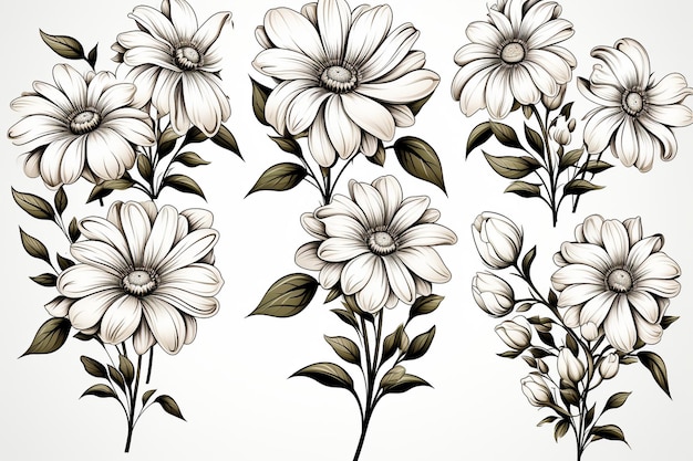 Clipart floral isolé en ligne de marguerite