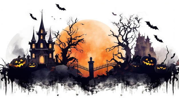 Clipart de frontière d'Halloween effrayant généré par Ai illustration d'Helloween en haute résolution sur fond blanc