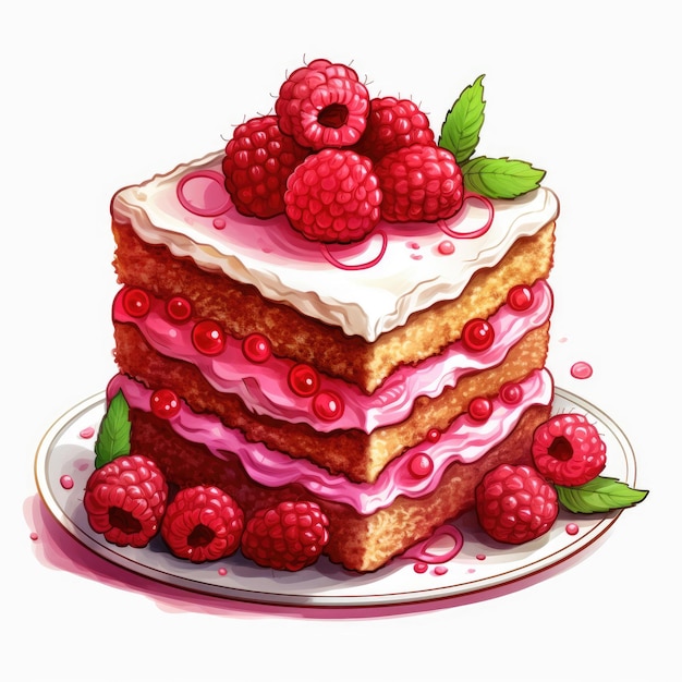 Clipart de gâteau de framboises isolé sur fond blanc