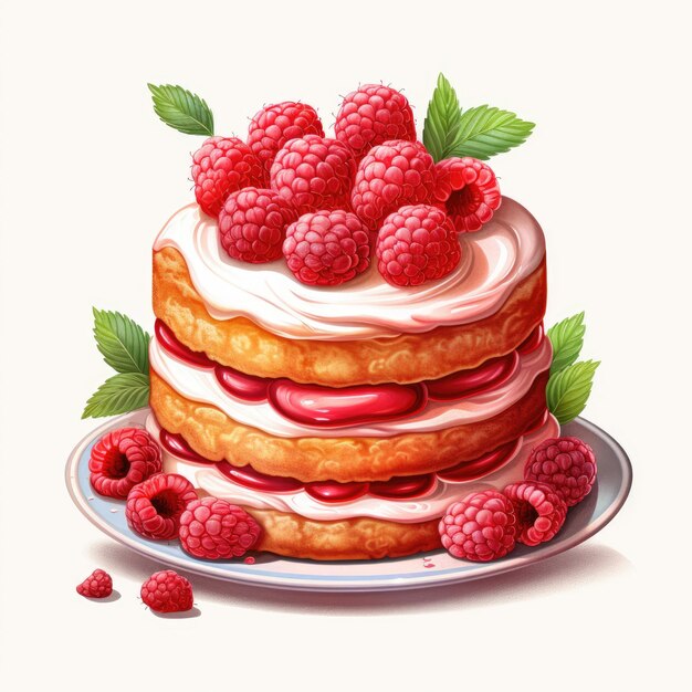 Clipart de gâteau de framboises isolé sur fond blanc