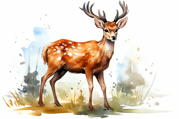 Clipart d'illustration de cerfs de forêt à l'aquarelle