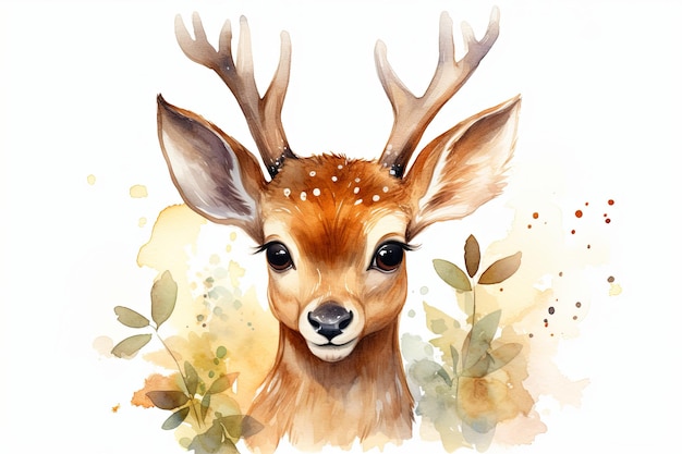 Clipart d'illustration de cerfs de forêt à l'aquarelle