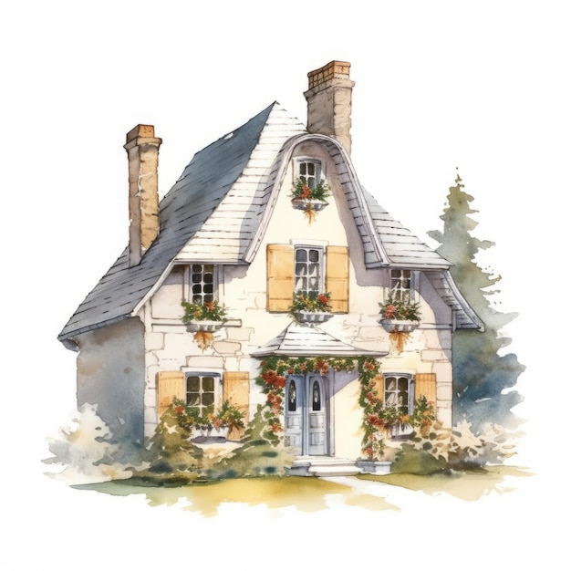 Clipart de la maison de jardin à aquarelle