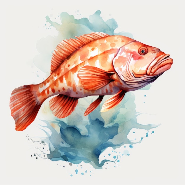 Clipart de mérou aquarelle avec illustration de poisson rouge vibrant