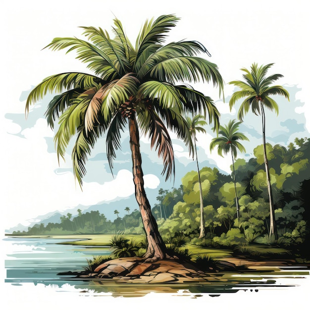 Clipart de palmier tropical sur fond blanc généré par l'IA