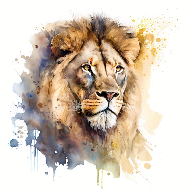 Un clipart de peinture à l'aquarelle du visage d'un lion