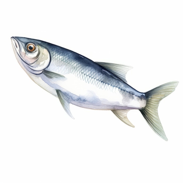 Photo clipart de poisson hareng aquarelle sur fond blanc