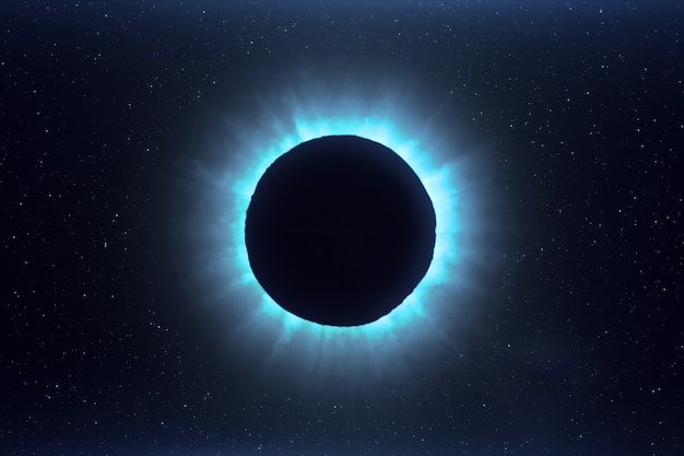 Éclipse solaire futuriste bleue dans l'espace