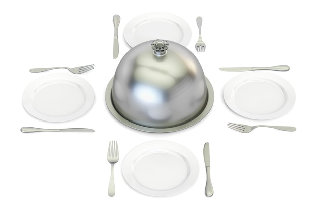 cloche de restaurant avec des plaques autour du rendu 3D