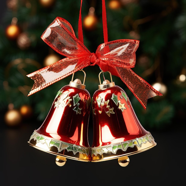des cloches de Noël avec un ruban rouge