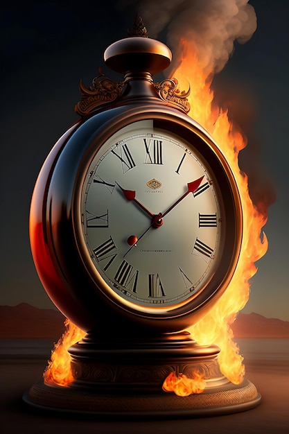 Photo clock on fire time039s burning end in fiery clock image