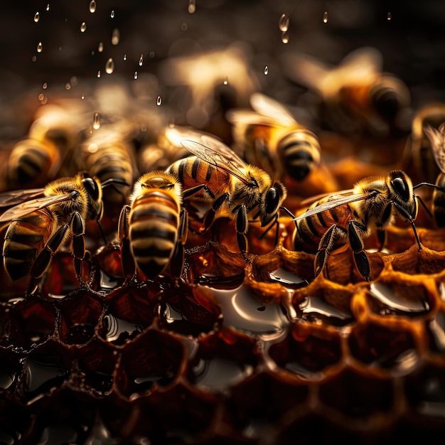 Photo close up d'abeille dans la ruche