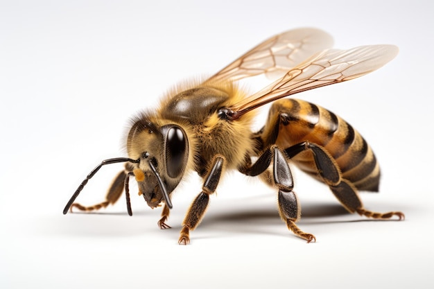 Photo close-up d'une abeille debout sur un fond blanc créé à l'aide de la technologie d'ia générative