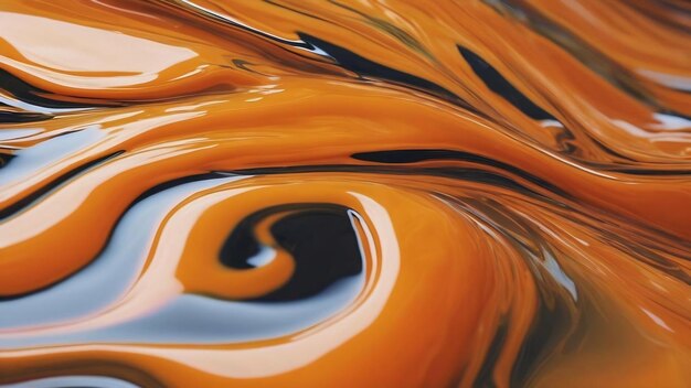 Photo le close-up d'un abstract de surface liquide brillant dans les couleurs orange mandarine et jaune citron avec un