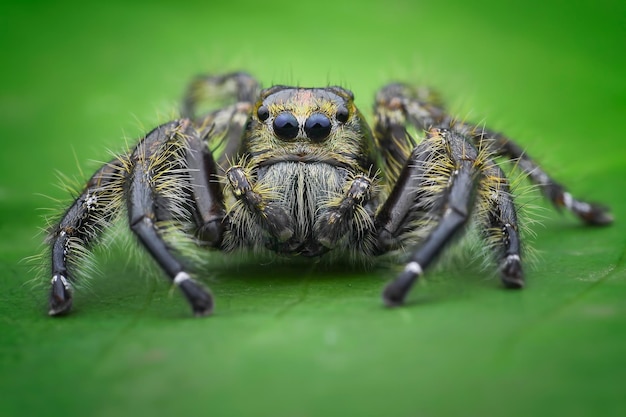Close-up d'une araignée sur une feuille