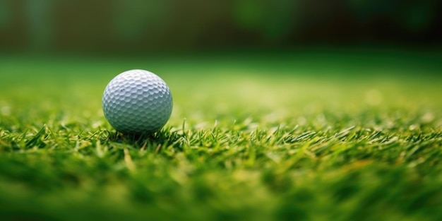 Close up balle de golf sur terrain d'herbe verte