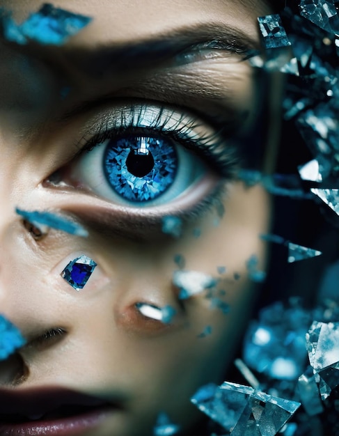 Photo close-up d'un beau œil féminin avec effet de verre cassé image fantastique ai générative