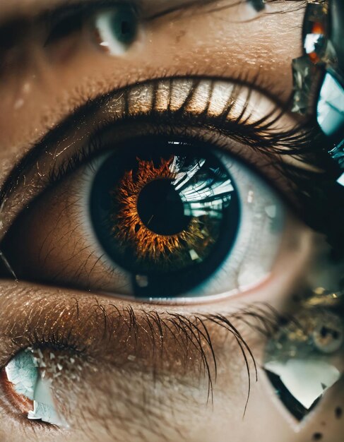 Photo close-up d'un beau œil féminin avec effet de verre cassé image fantastique ai générative