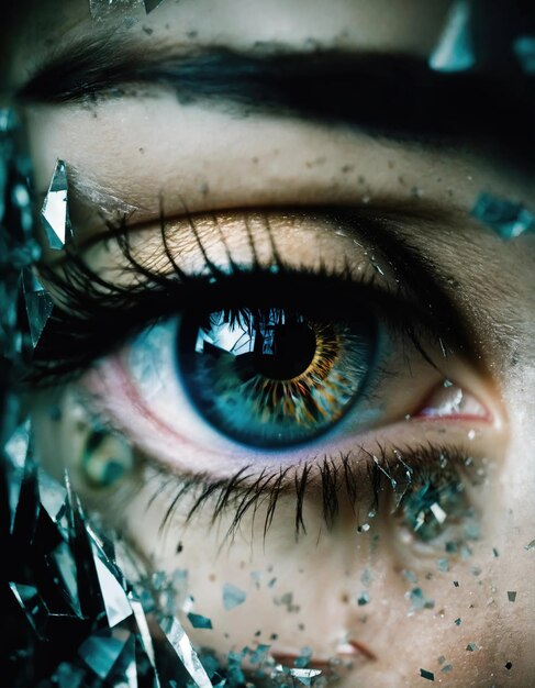 Close-up d'un beau œil féminin avec effet de verre cassé Image fantastique ai générative