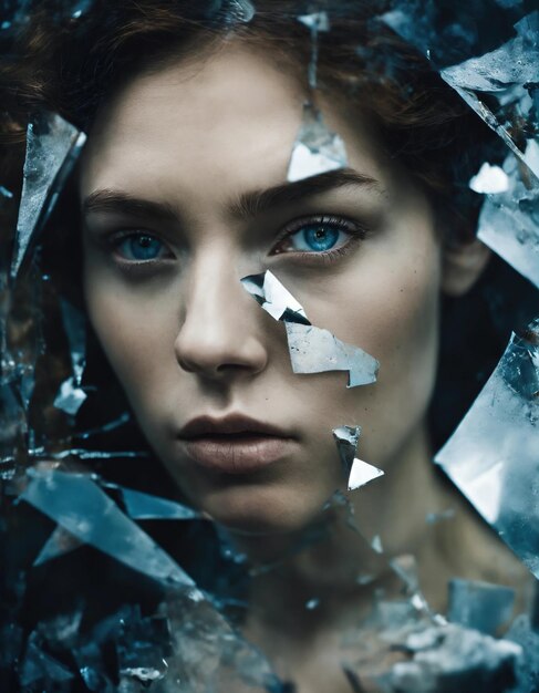 Photo close-up d'un beau œil féminin avec effet de verre cassé image fantastique ai générative