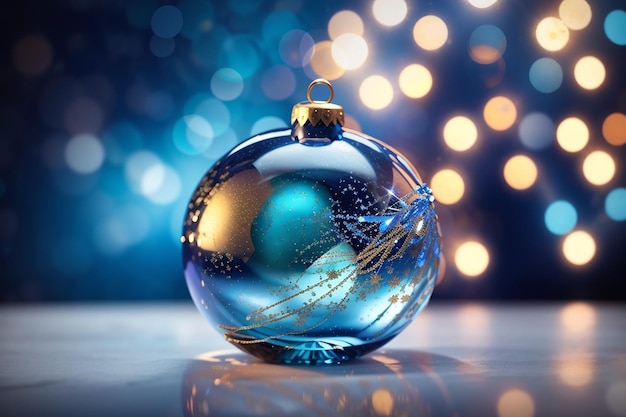 Close-up d'une boule de Noël en verre sur un fond lumineux abstrait