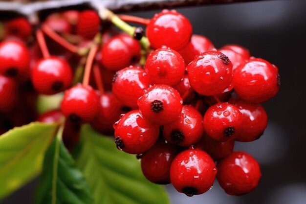 Close-up de cerises de café mûres sur une branche créée avec l'AI générative