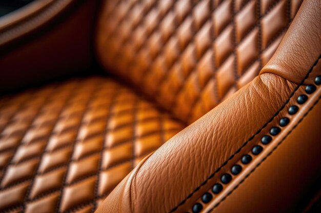 Close-up d'une chaise en cuir rembourrée et artisanale créée avec un AI génératif