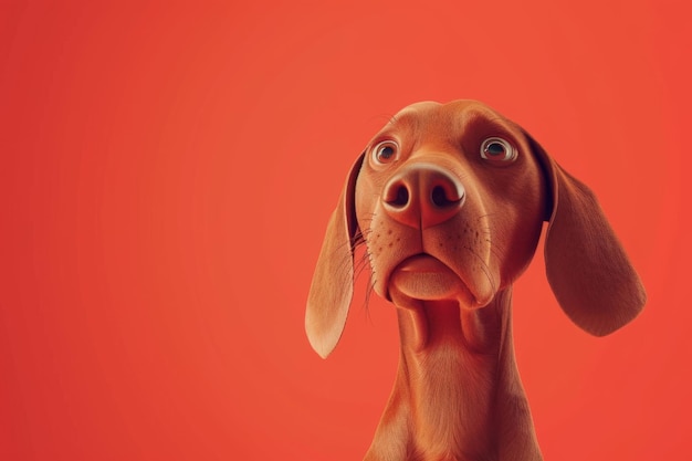Close-up d'un chien hongrois sur fond rouge