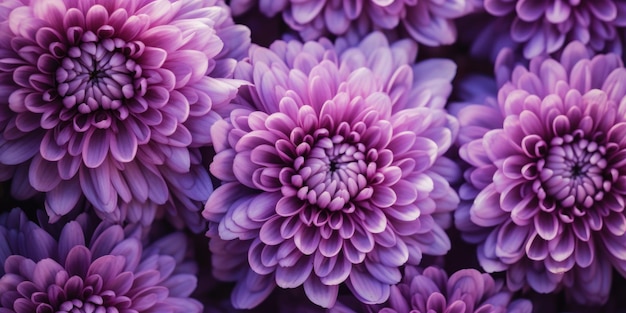 Close-up de chrysanthèmes violets vibrants leurs pétales délicats contrastant contre un fond noir profond AI Génératif