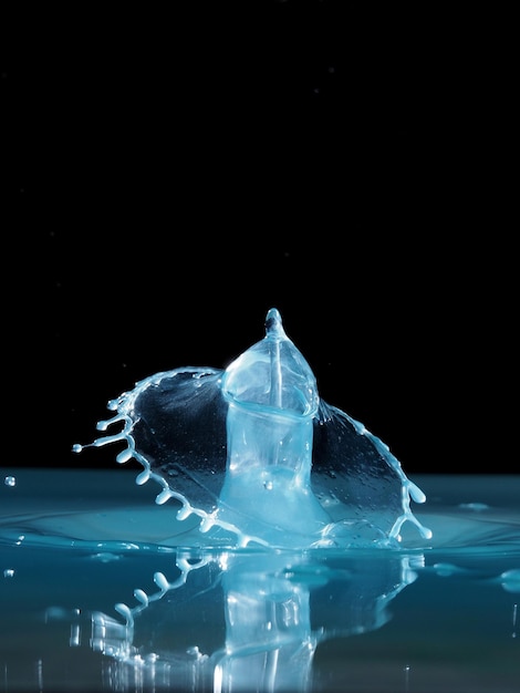 Photo close-up d'une chute dans l'eau bleue