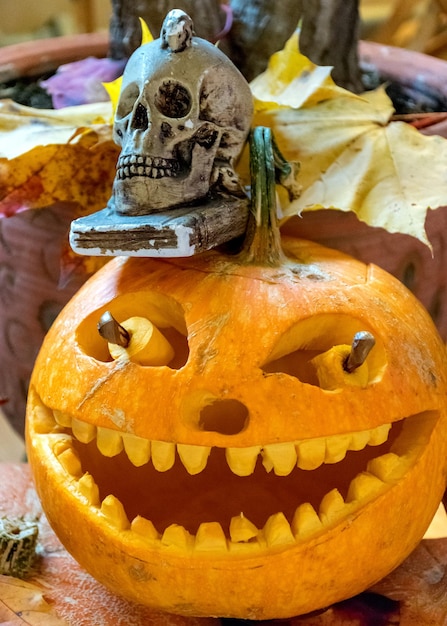 Close-up de citrouille sur des citrouilles pendant Halloween