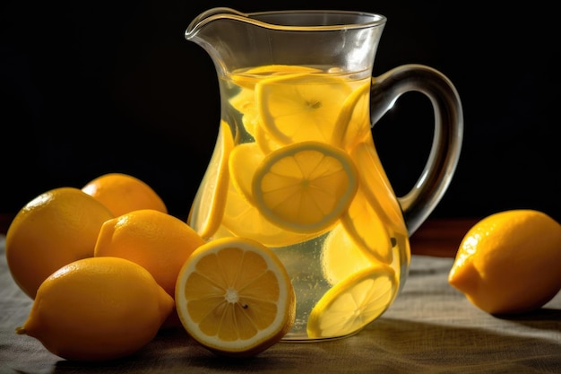 Close-up de coin de citron dans une cruche en verre créée avec l'AI générative