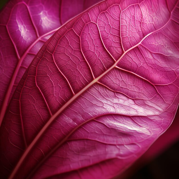 Photo close-up des contours organiques des feuilles de fuchsia vibrantes dans une prise de vue très détaillée de 70 mm