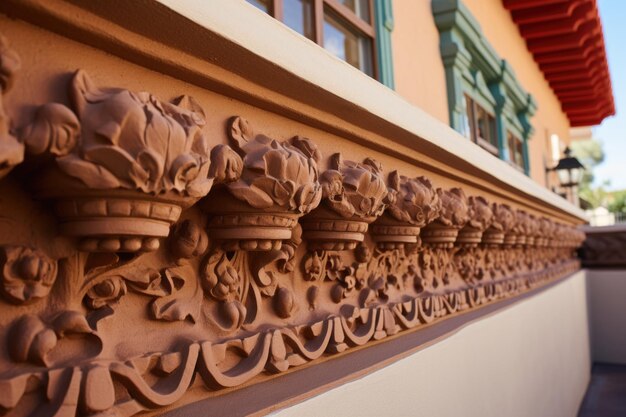 Close-up des décorations en argile sur le bâtiment de la renaissance espagnole