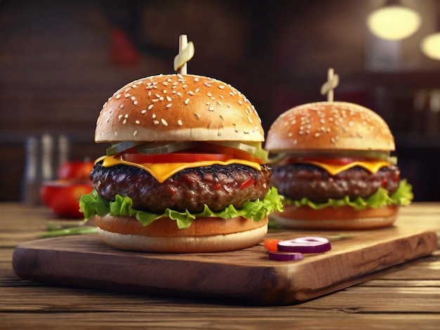 Photo close-up d'un délicieux hamburger fait à la maison sur une table en bois