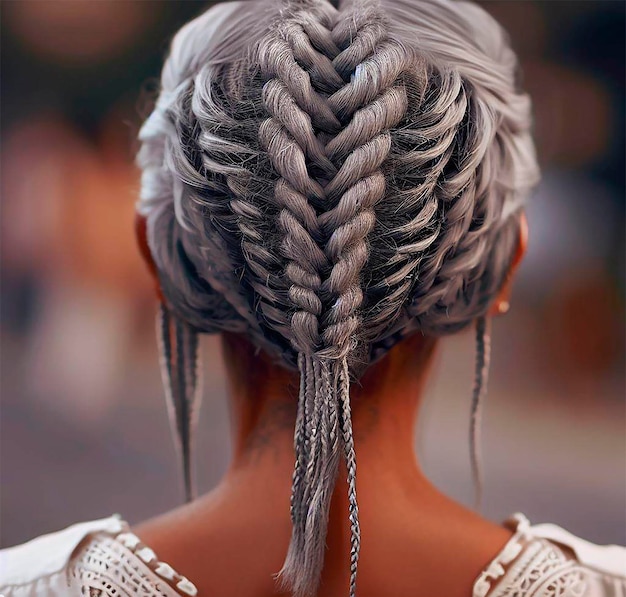 Photo close-up de derrière la tête d'une femme avec une coiffure tressée